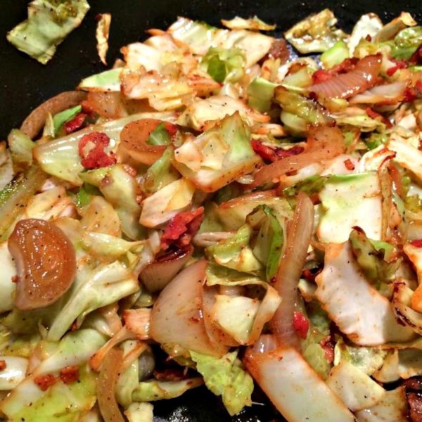 Healthy Fried Cabbage with Bacon, Onion and Garlic