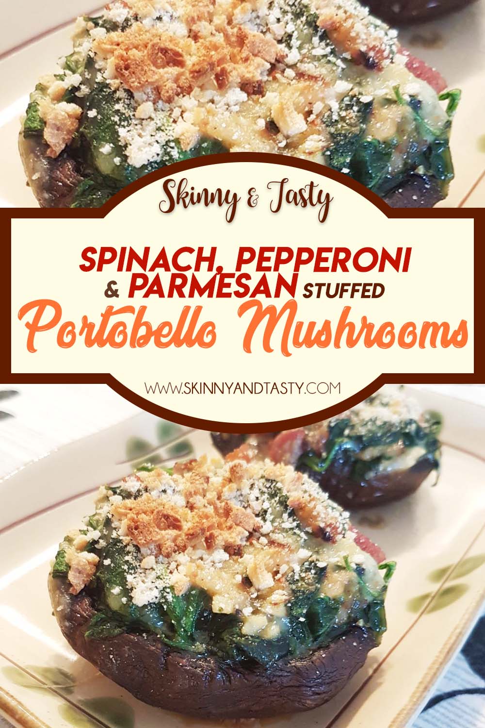 Spinach, Pepperoni, Parmesan Stuffed Portobello Mushrooms Recipe