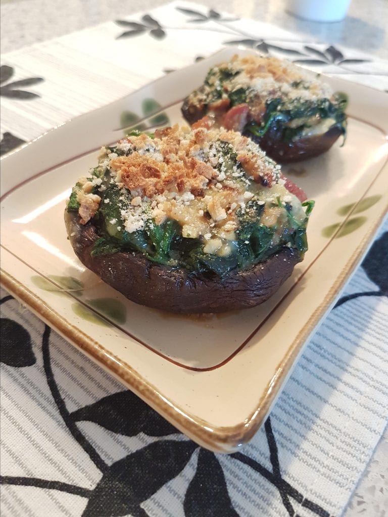 Spinach, Pepperoni and Parmesan Stuffed Portobello Mushrooms