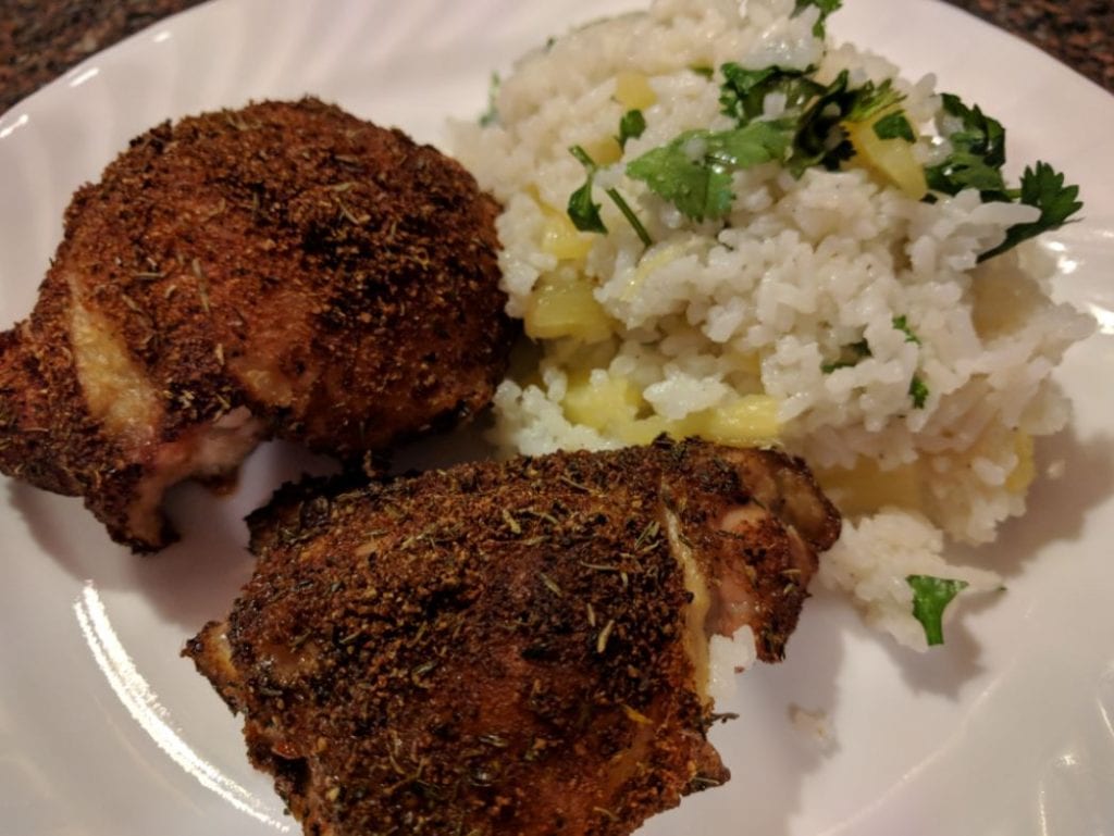 Caribbean Chicken with Pineapple-Cilantro Rice