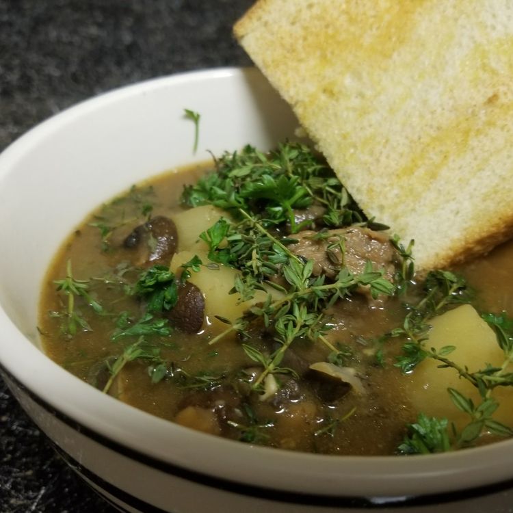 STEAK AND ALE SOUP WITH MUSHROOMS