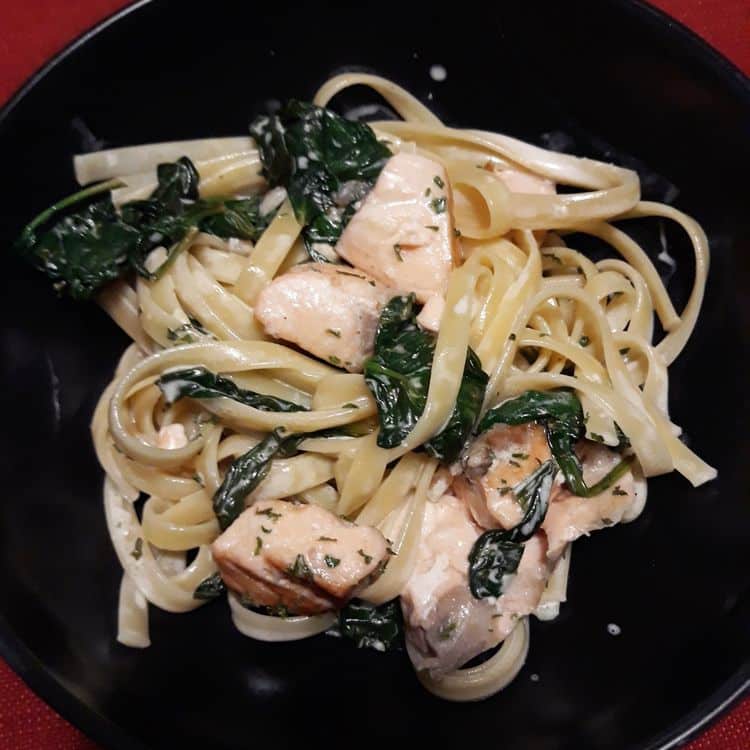 Salmon Pasta with Mixed Greens