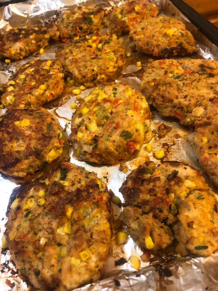 Chicken, Zucchini and Fresh Corn Burgers