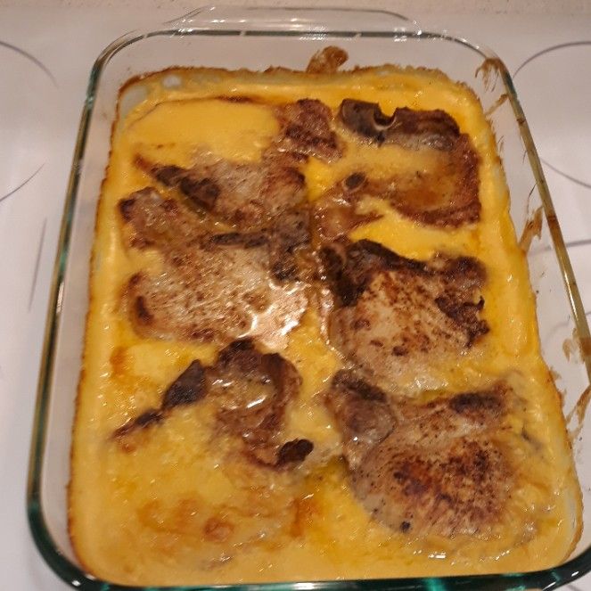 CHEESY PORK CHOP POTATO CASSEROLE