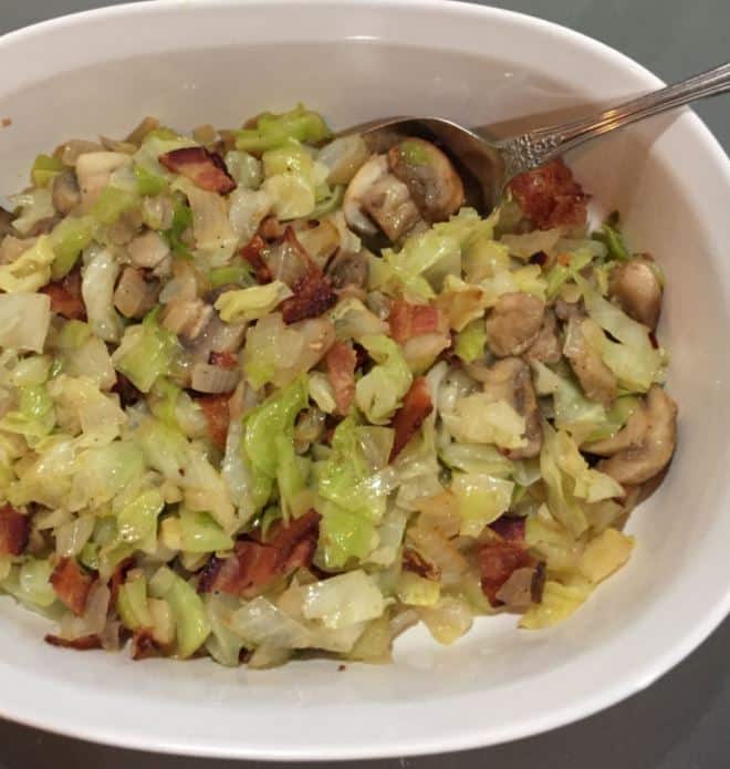 Southern Fried Cabbage with Bacon, Mushrooms, and Onions