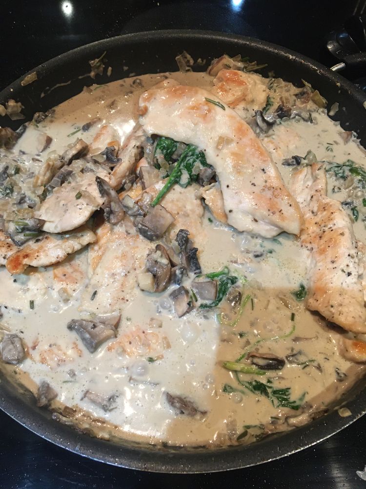 Chicken and Mushroom Skillet in a Creamy Asiago and Mustard Sauce