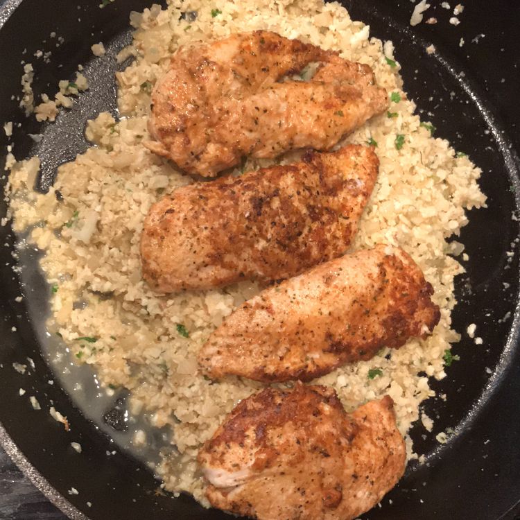 15-Minute Garlic Butter Chicken with Parmesan Cauliflower Rice