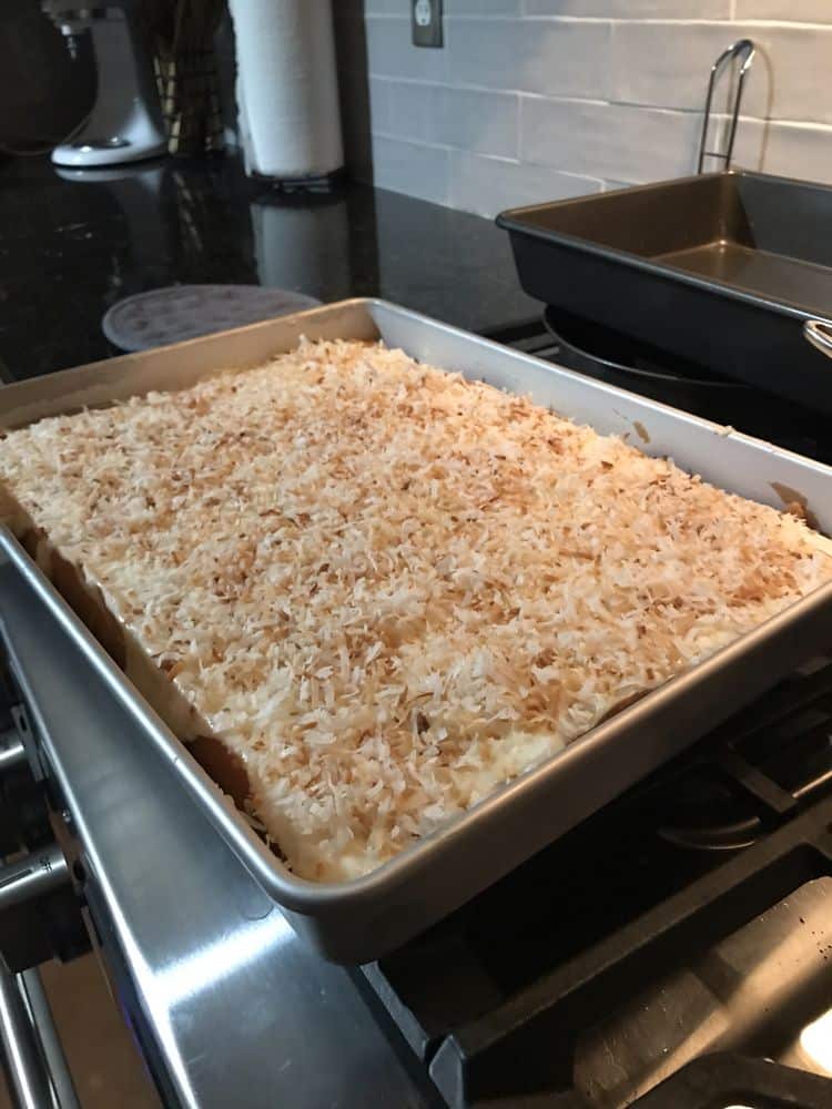 Coconut Topped and Cream Cheese Sheet Cake