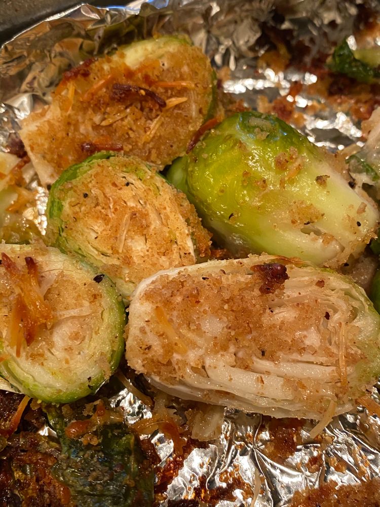 Parmesan Roasted Potatoes and Brussels Sprouts