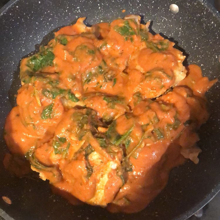 Skillet Chicken Thighs with Creamy Tomato Basil Spinach Sauce