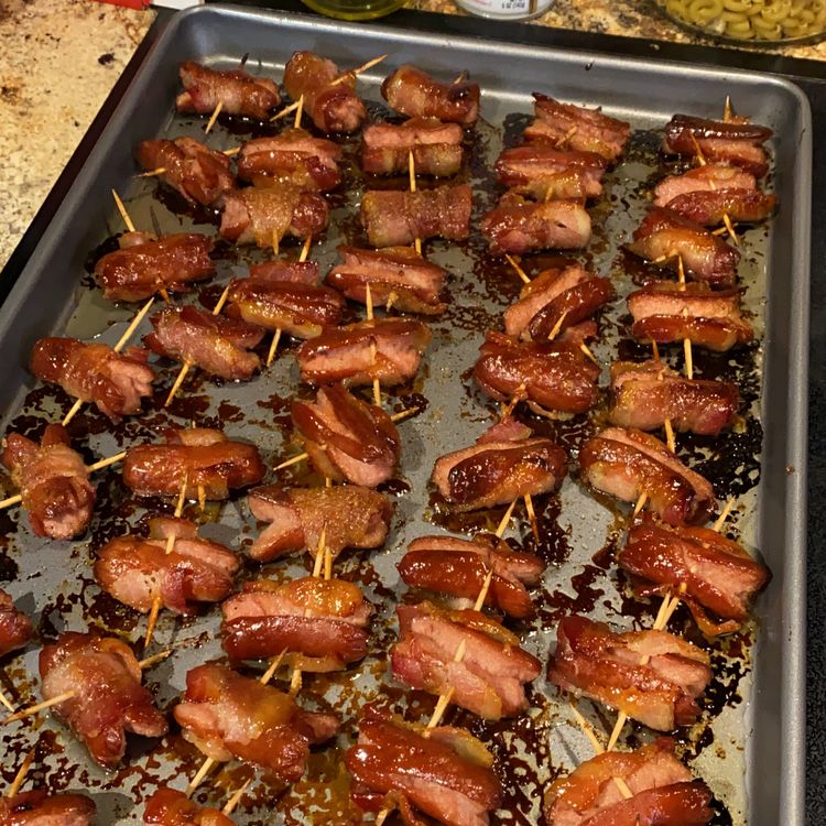 BACON WRAPPED SMOKIES WITH BROWN SUGAR AND BUTTER