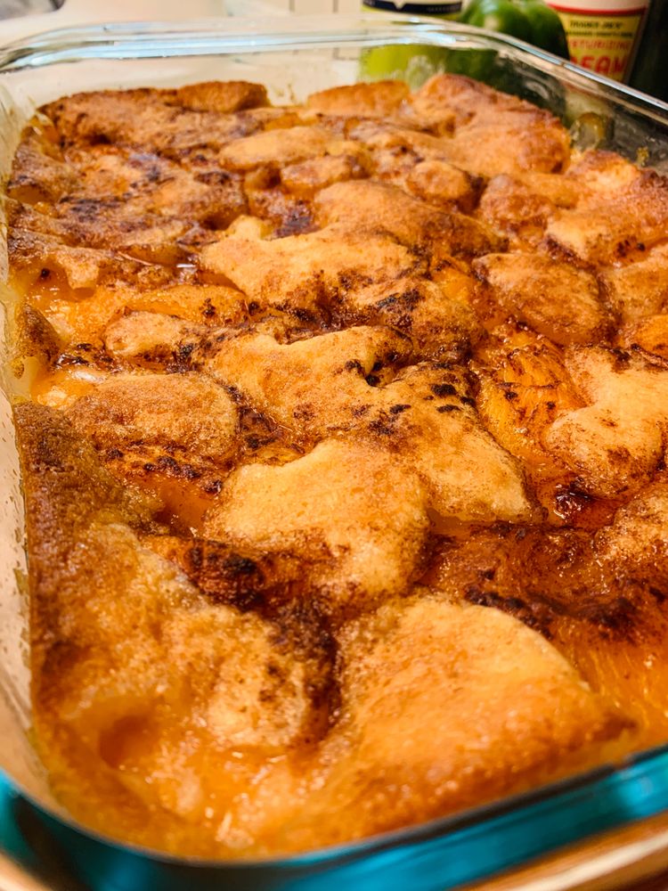 SIMPLE PEACH COBBLER (easy batter recipe)