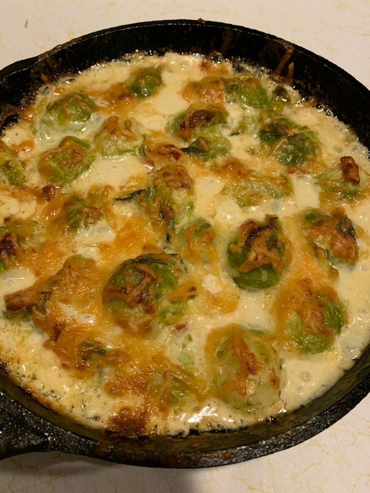 Creamy Cheesy Brussels Sprouts with Bacon