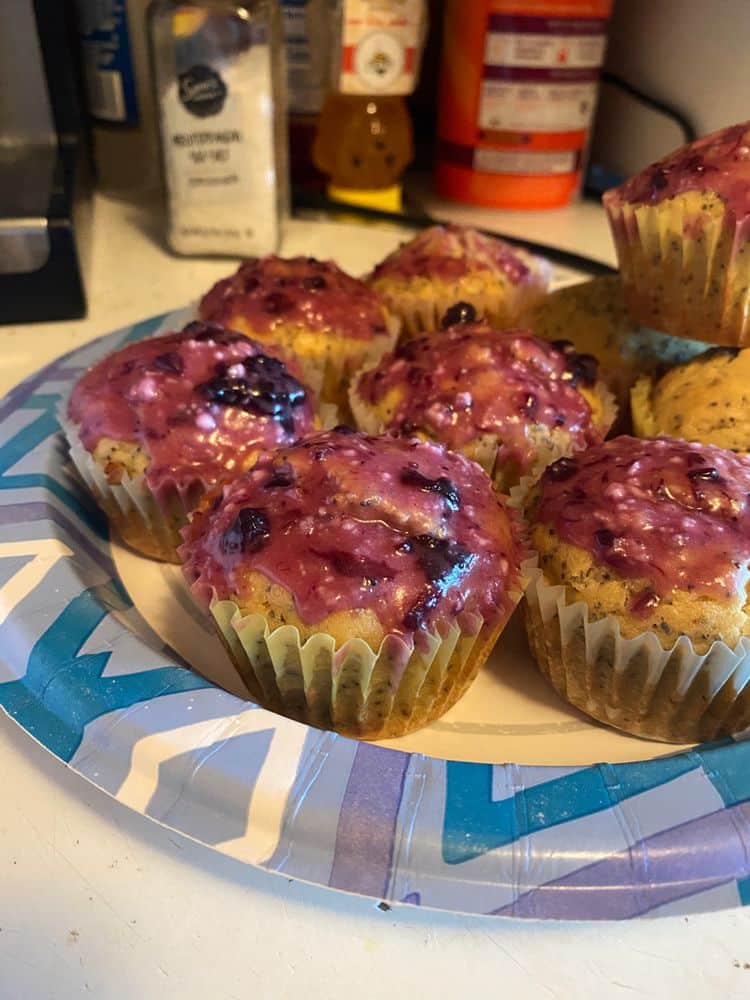 Healthy Lemon Poppyseed Muffins with Lemon Blueberry Glaze