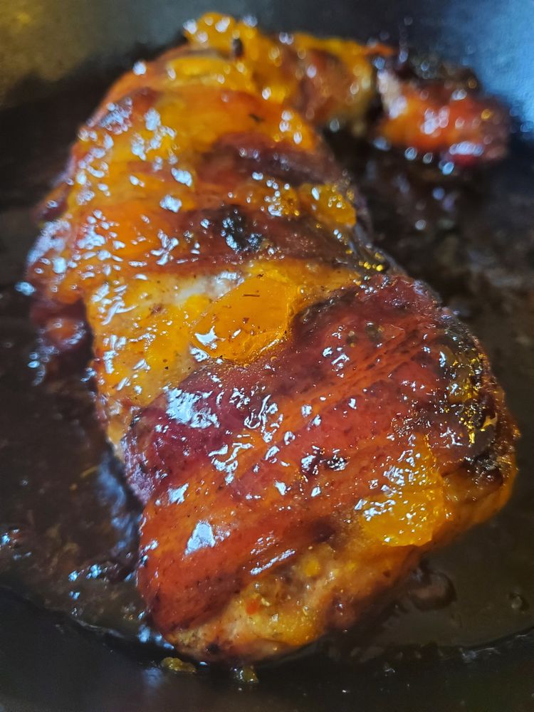 Apricot Glazed Bacon Wrapped Cajun Pork Tenderloin