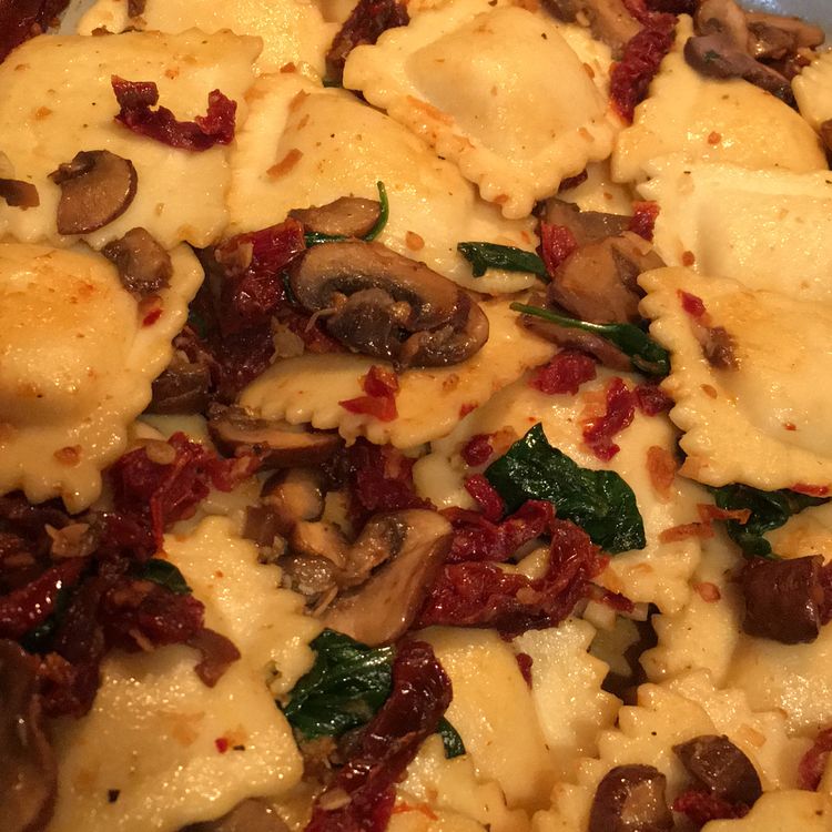 Mushroom Ravioli with Spinach