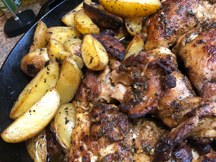 Garlic Butter Chicken Thighs and Baby Potatoes Skillet