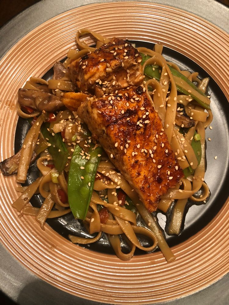 Asian salmon and noodles