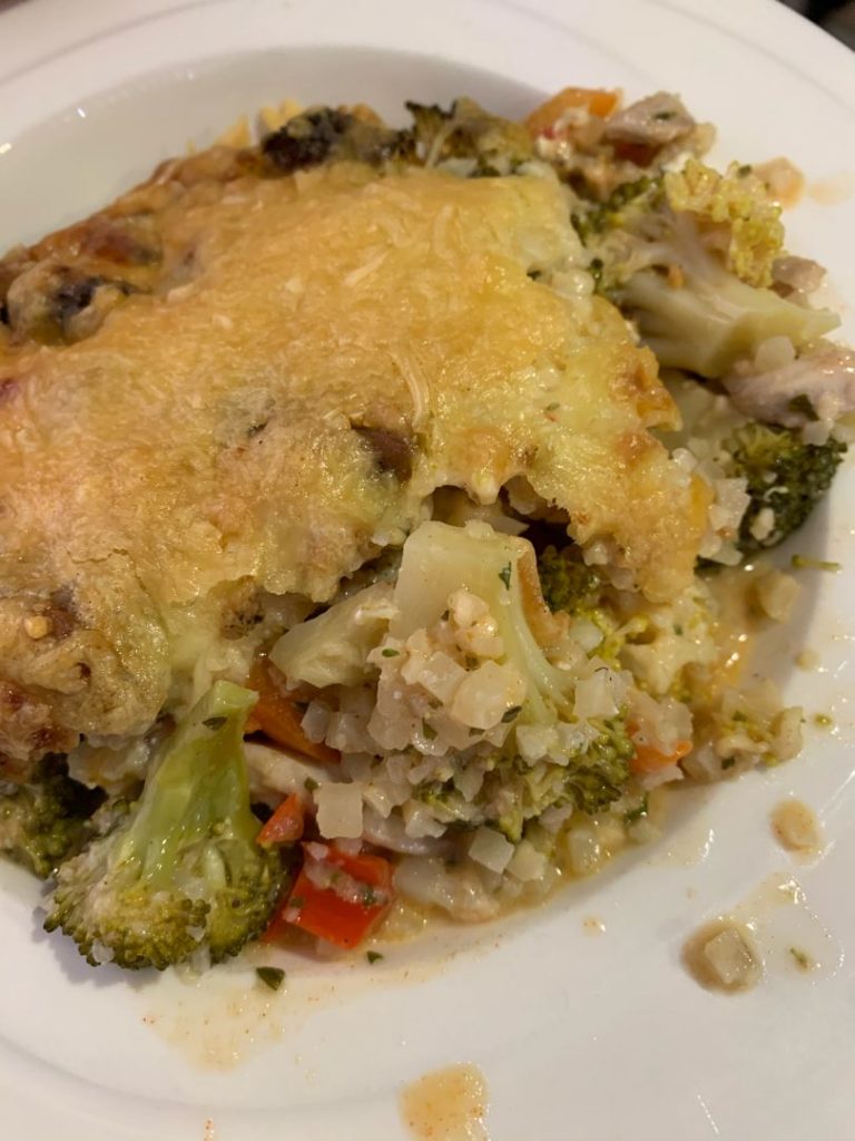 Cauliflower Rice Casserole with Chicken and Broccoli (Healthy Keto