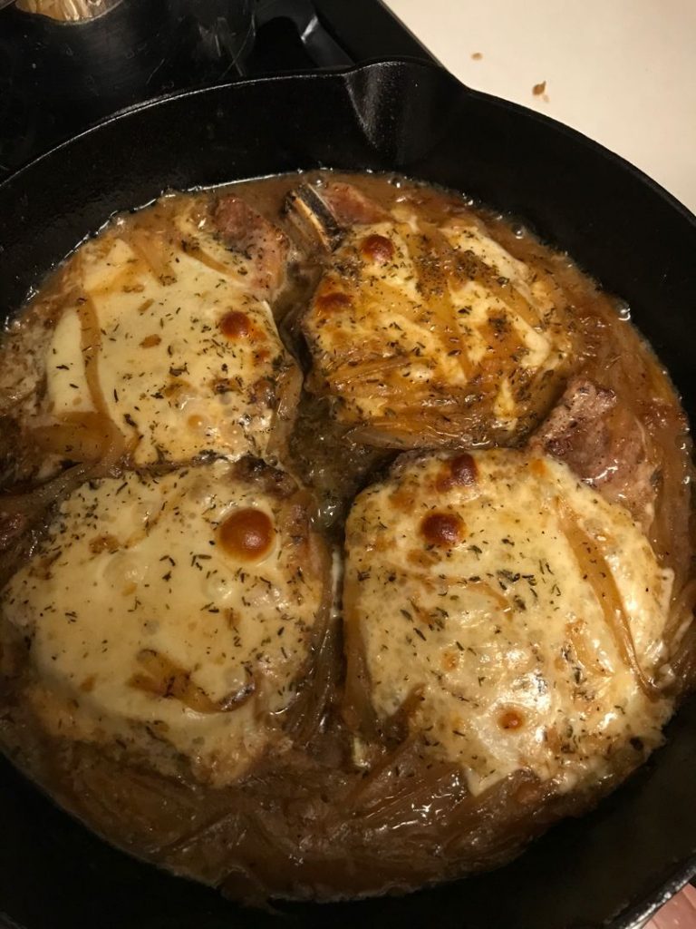 One Pan French Onion Smothered Pork Chops