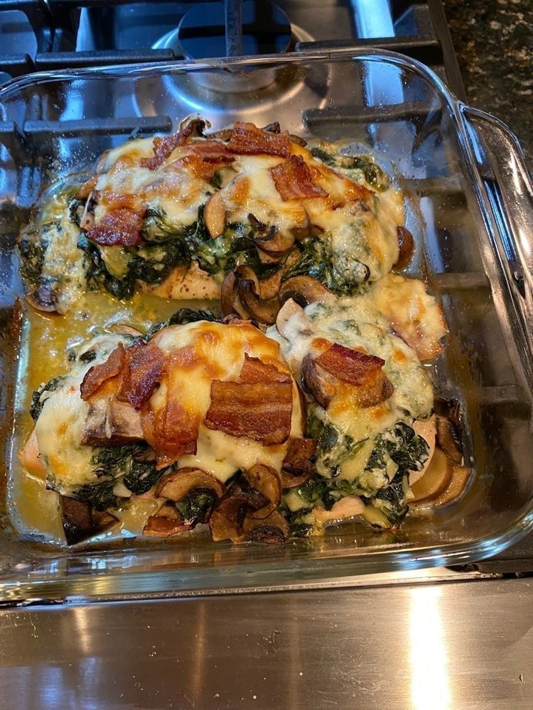 Smothered Chicken With Mushroom Spinach