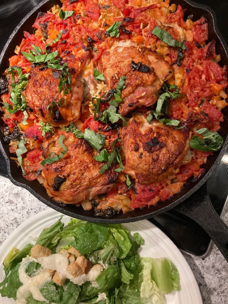 ONE PAN TOMATO BASIL CHICKEN AND RICE