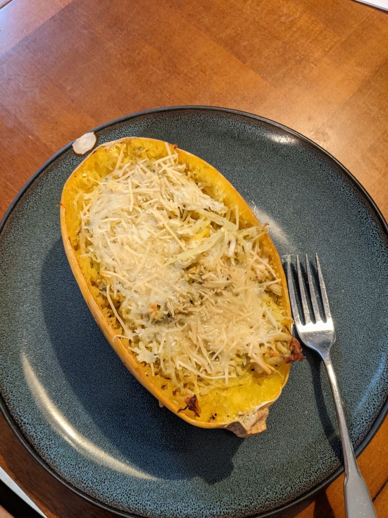 Green Chile Chicken- Stuffed Spaghetti Squash