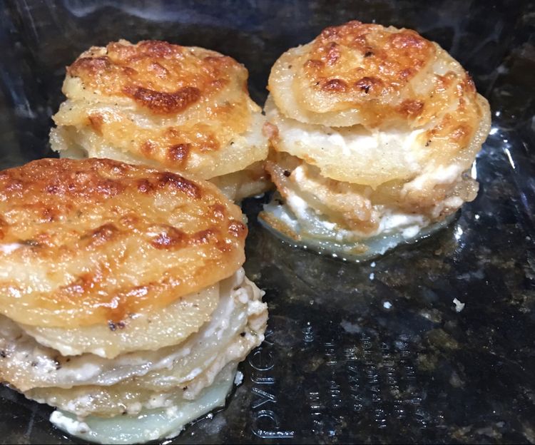 Creamy Potato Stacks with Garlic, Thyme, and Parmesan