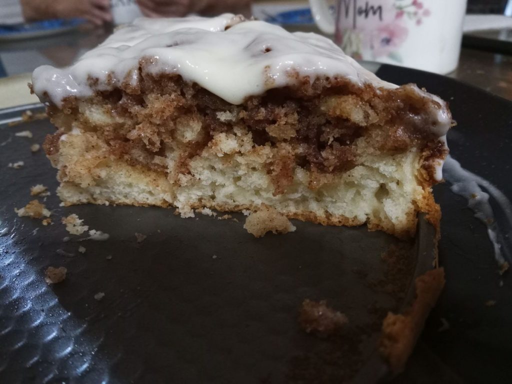 Sweet and Moist Cinnamon Roll Cake with Cream Cheese Frosting