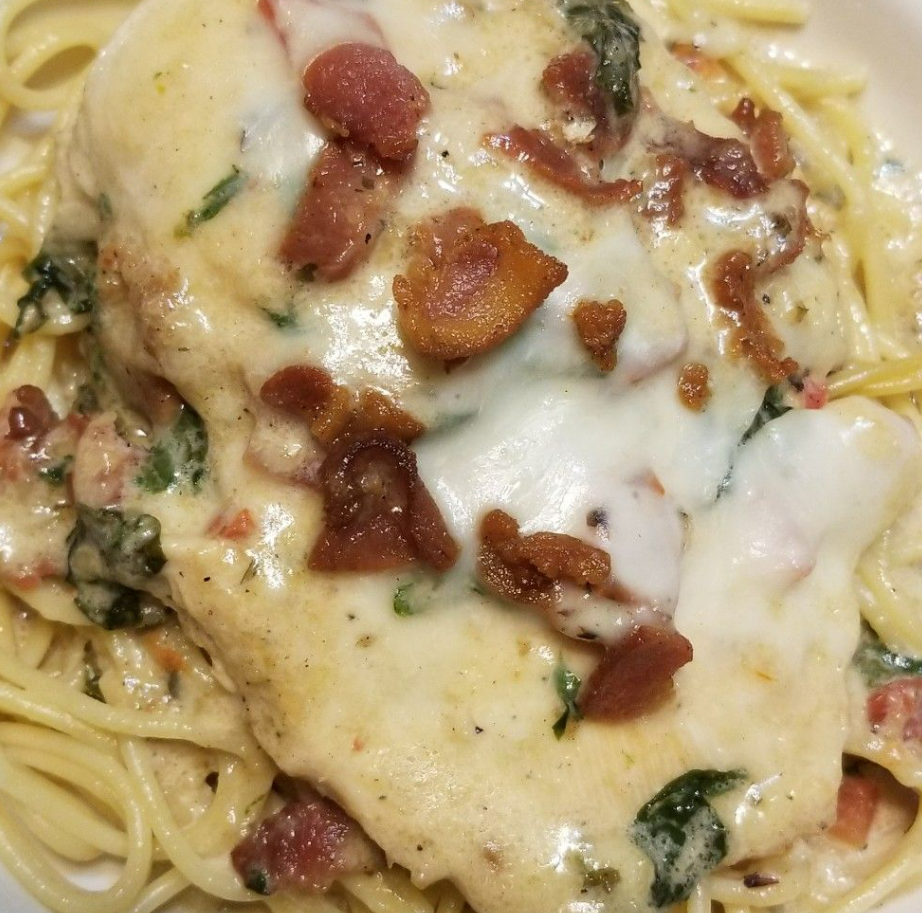 Bacon & Cheese Smothered Garlic Chicken