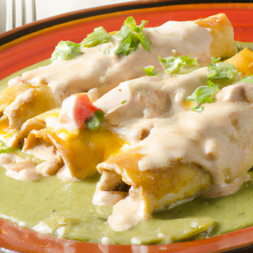 Carnitas Enchiladas Recipe (Chicken Enchiladas with Creamy Green Chile Sauce)