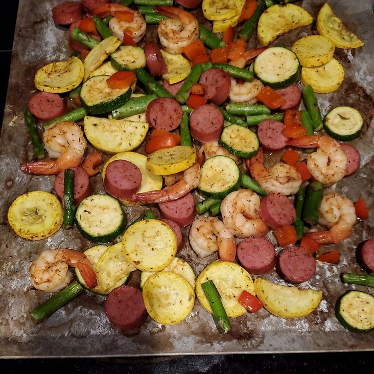 Cajun Shrimp and Sausage Vegetable Sheet Pan